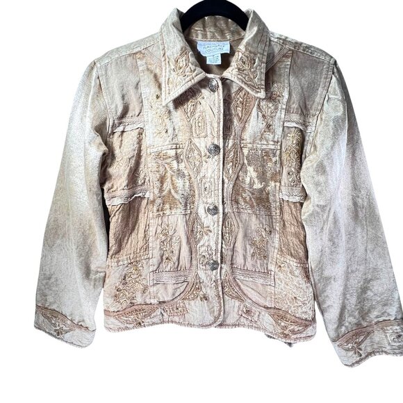 FlashBack Couture Gold Embroidered Embellished Jacket Beaded Button Down Pockets - Picture 2 of 16